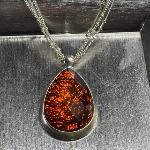 Chico's Jewelry - Chico’s Statement Necklace Amber Teardrop Pendant Multi-Strand Chain EUC